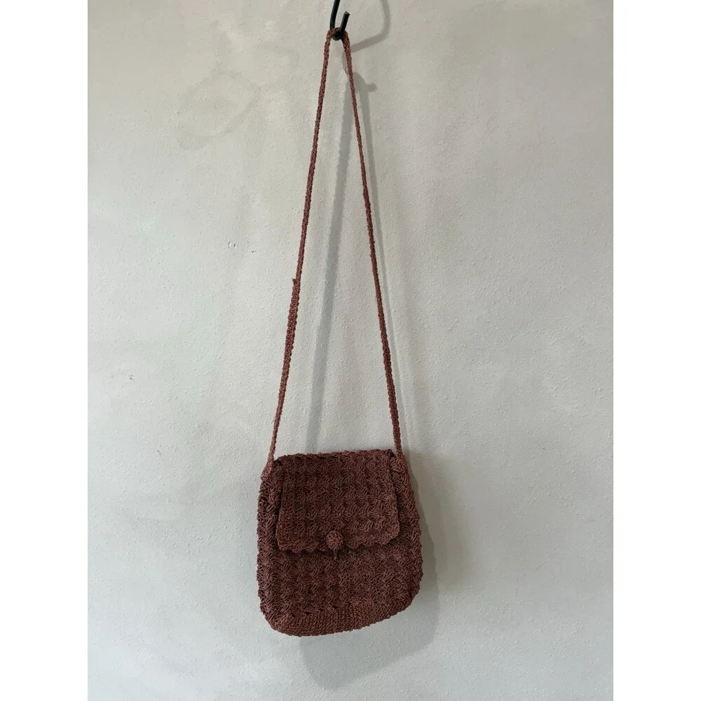 Raffia Straw Woven Bag Vintage Hastings & Smith Crossbody Pink Mauve Purse